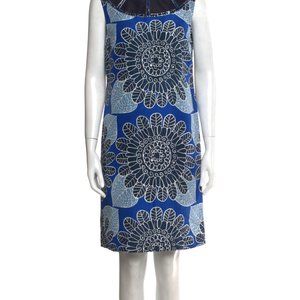 Tory Burch Blue Silk Beaded Shift Dress Sleeveless Size 8